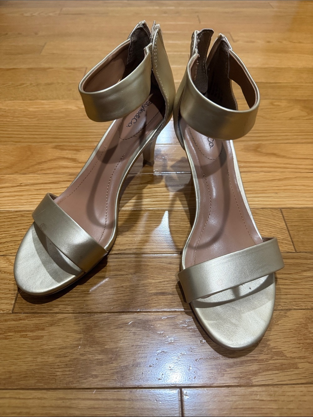 Gold Ankle-Strap Heeled Sandals